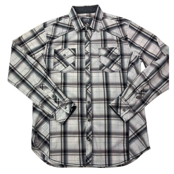 Buckle Bke Men's Large L Shirt Plaid Pearl Snap Athletic Fit Rockabilly Cowboy - Picture 1 of 16